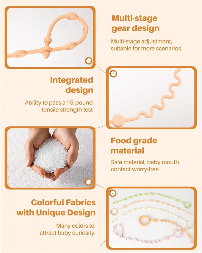 Toy Straps for Baby, Adjustable Toy Holder for Stroller Accessories, Silicone - Image 6