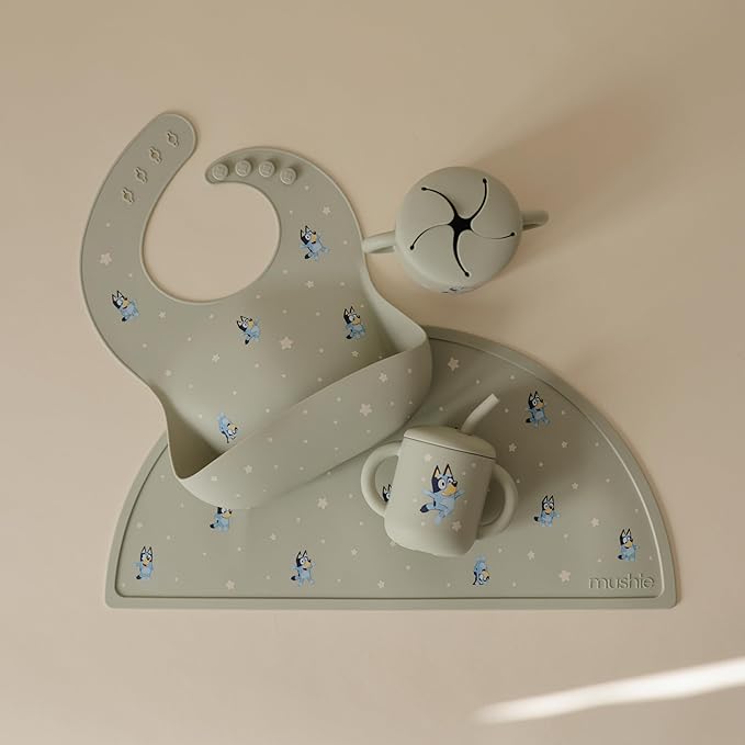 mushie x Bluey Silicone Baby Bib | Adjustable Fit Waterproof Bibs - Image 4
