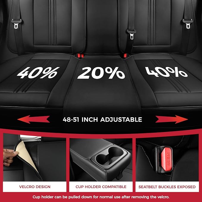 FREESOO Leather Car Seat Covers Full Set, Waterproof Black Seat Covers - Image 4