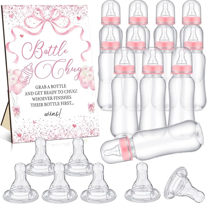 TrelaCo Cool Baby Shower Games Bottle Chug Sign and 12 Pcs Baby Bottle Shower by TrelaCo