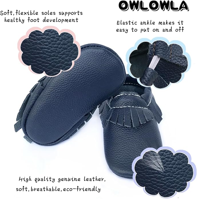OWLOWLA Baby Moccasins Soft Sole Leather Baby Shoes Infant Toddler Pre-Walker - Image 3