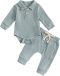 Newborn Baby Boy Girl Clothes Ribbed Knitted Long Sleeve Romper Pants Solid by MABABY