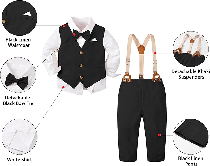 SANGTREE Boys Cotton Linen Suit Formal Set Baby Clothes Boy Gentleman Wedding - Image 2
