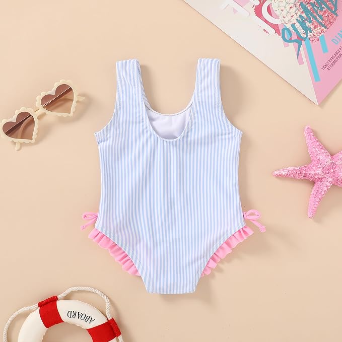 YOUNGER TREE Toddler Swimsuit Girl Cute Stripe One-Piece Ruffle Swimwear Baby - Image 2