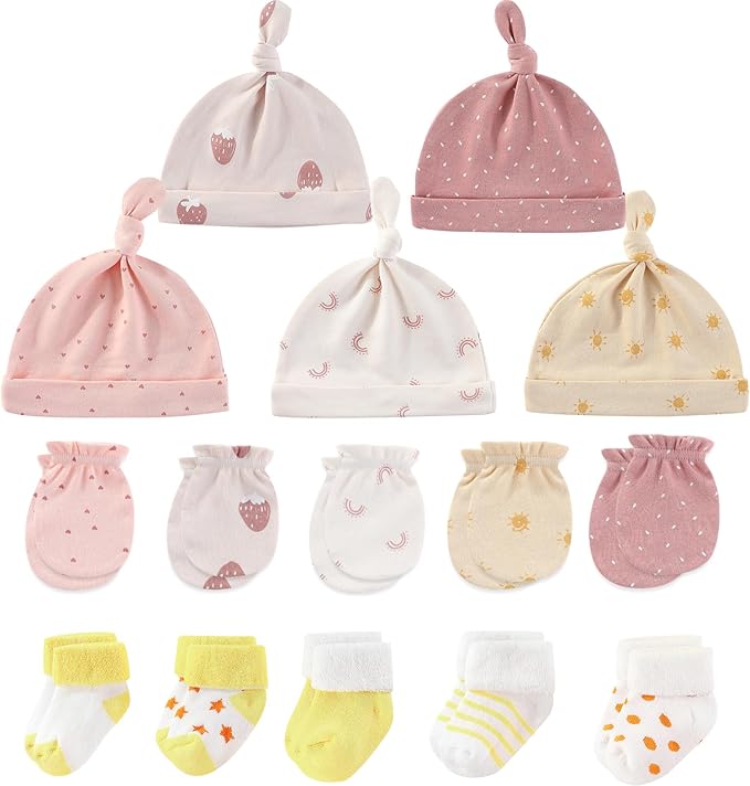 Newborn Baby Boy Girl Caps Mittens Socks Set Cotton Baby Essentials Accessories by MAMIMAKA
