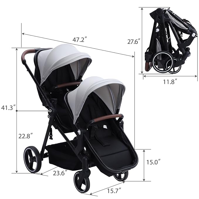 Tandem Double Stroller Newborn and Toddler, Foldable Twin Stroller - Image 5