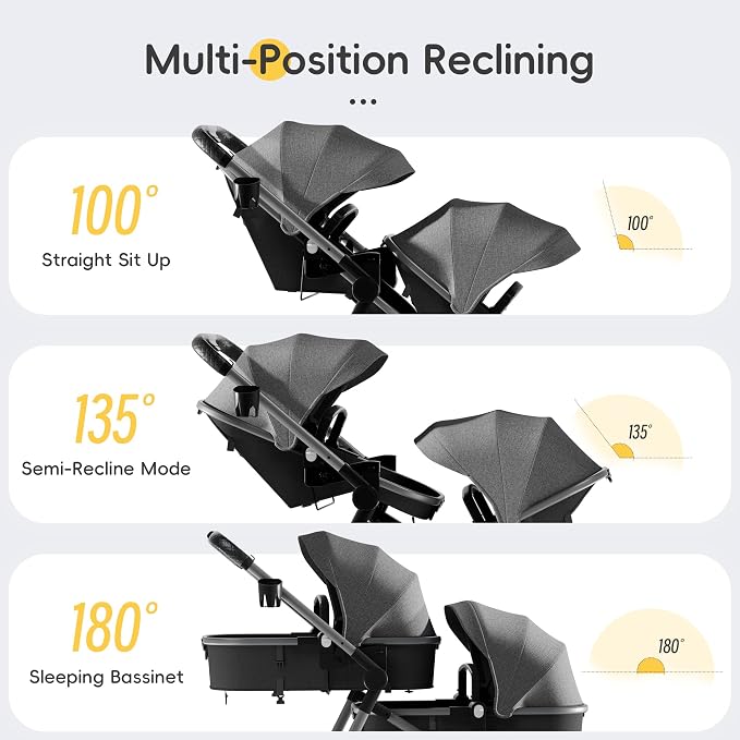 MU Double Stroller, Foldable Twin Tandem Stroller - Image 3