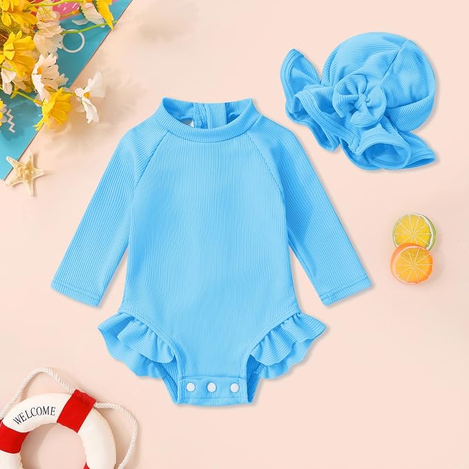 YOUNGER TREE Infant Baby Girls Swimsuit Long Sleeve Swimsuits One Piece - Image 2