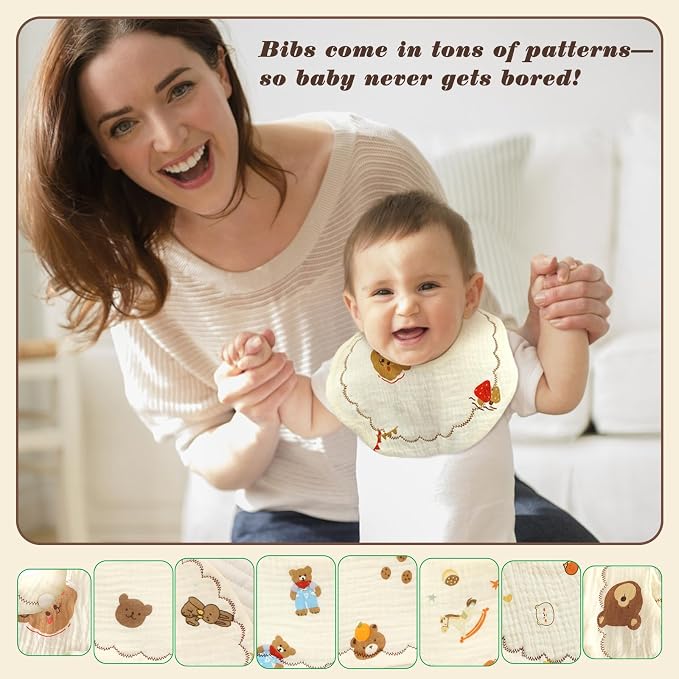 EllieHouse Baby Bibs for Girls Boys 8 Pack Muslin Drool Teeth Drooling Teething - Image 5