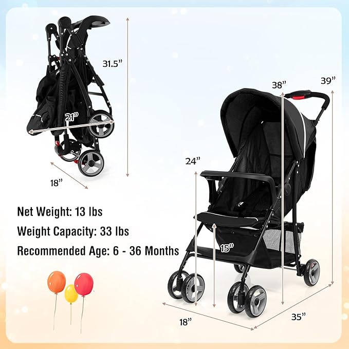 Baby Joy Lightweight Stroller, Compact Toddler Travel Stroller - Image 7