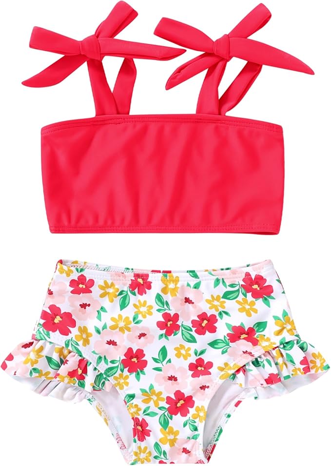 YOUNGER TREE Toddler Girls Two Pieces Swimsuit Color Block Stripe Swimwear by YOUNGERTREE