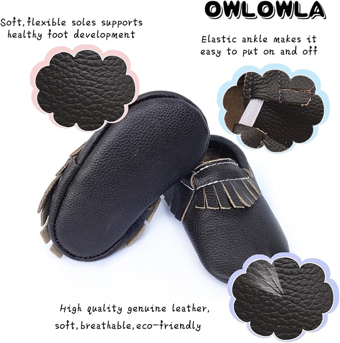 OWLOWLA Baby Moccasins Soft Sole Leather Baby Shoes Infant Toddler Pre-Walker - Image 3