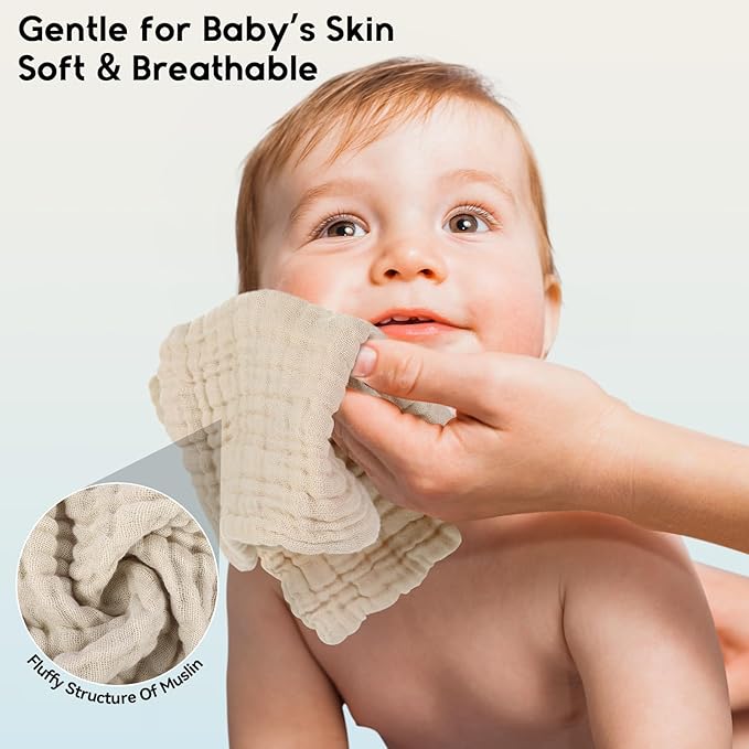 Muslin Baby Washcloths 6 Pack, 100% Cotton Wash Cloths - Image 4