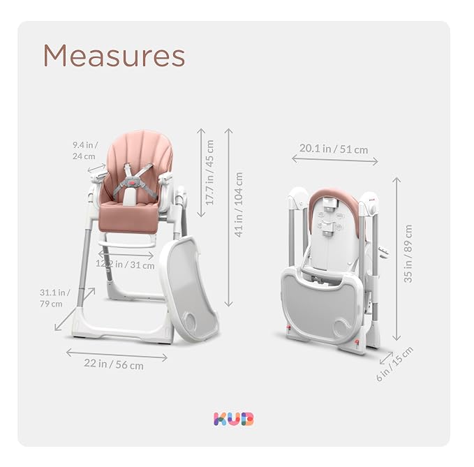 KÜB 3-in-1 Foldable Baby High Chair, 7 Height & 4 Recline Adjustable Seat & Tray - Image 8