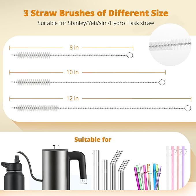 OUTXE 5 Pack Bottle Brush Set, 5-in-1 Multifunctional Water Bottle Cleaning - Image 4