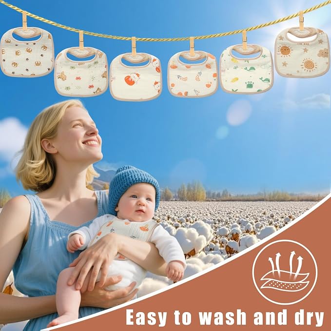 Muslin Baby Bibs, Pure cotton absorbent and breathable, suitable - Image 2