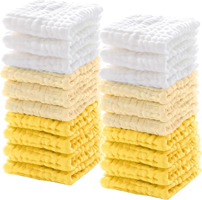 Breling 20 Pcs Baby Muslin Washcloth 12 x 12 Inch 100% Cotton Soft and by Breling