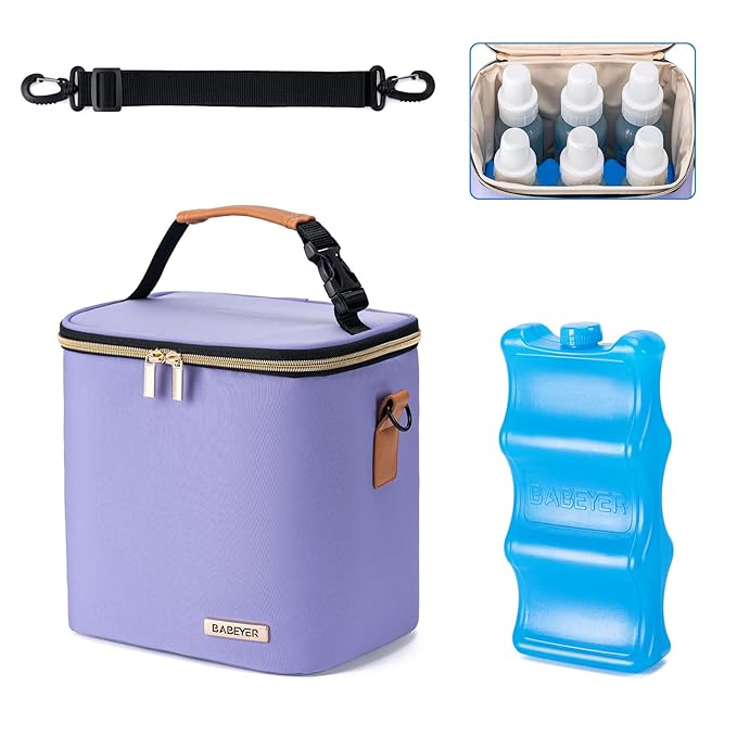 Breastmilk Cooler Bag with Ice Pack Fits 6 Baby Bottles Up to 9 Ounce, Baby by BABEYER
