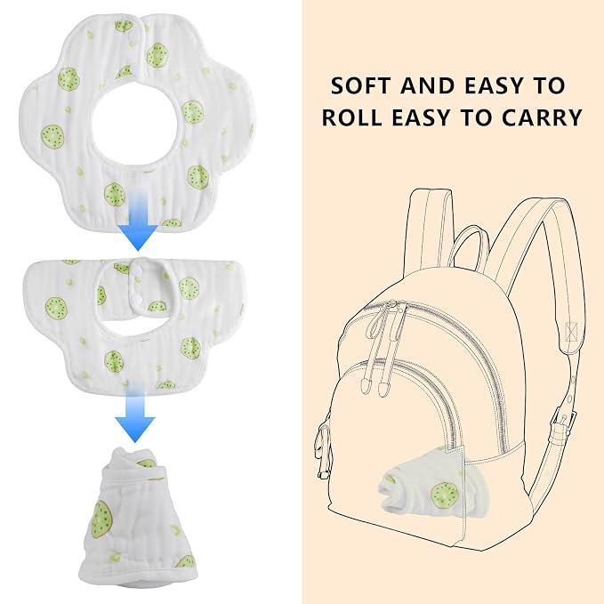 8-Pack 360° Rotate Organic Cotton Baby Bibs, Newborn Muslin Bibs - Image 7