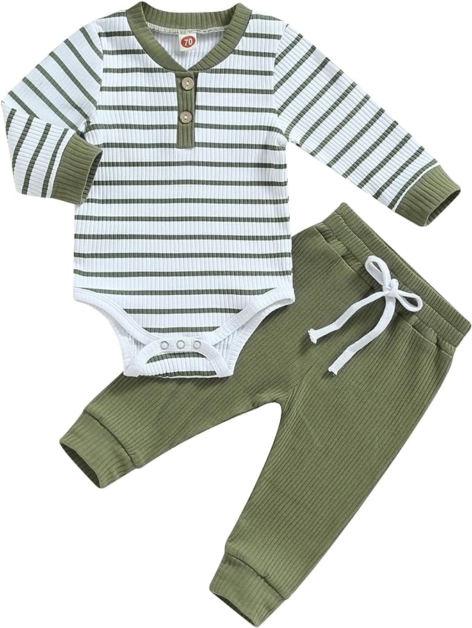 Newborn Baby Boy Girl Clothes Ribbed Knitted Long Sleeve Romper Pants Solid by MABABY