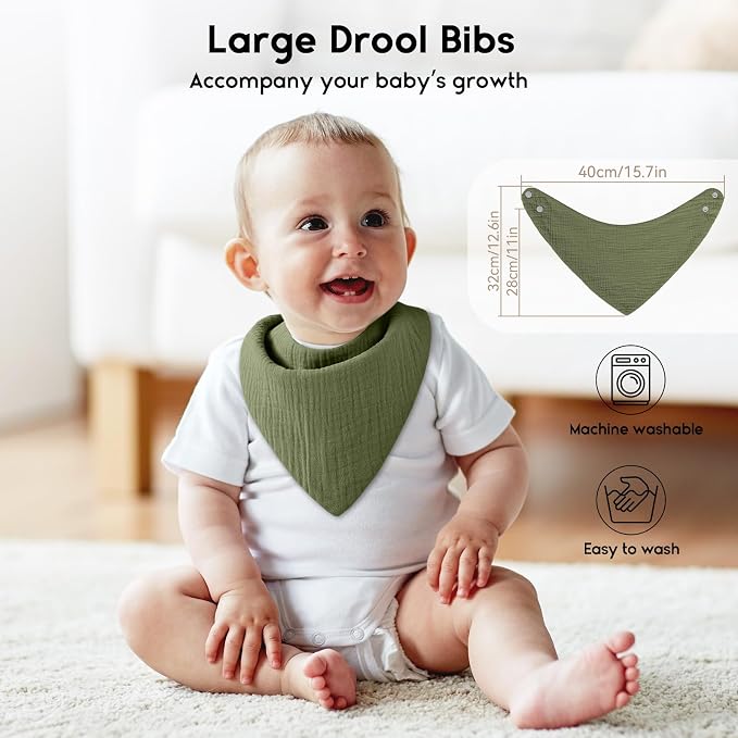 Yoofoss Muslin Baby Bibs 10 Pack 100% Organic Cotton 6-Layer Soft Absorbent - Image 6