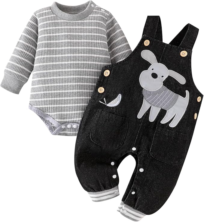 Baby Boy Clothes Fall Winter Outfits Long Sleeve Striped Romper Cute Cartoon by CETEPY