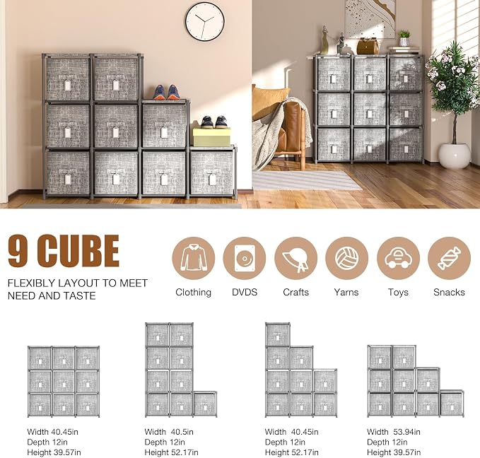 9 Cube Closet Organizer with Beautiful Printed Drawers + Labels, Storage Shelf - Image 5