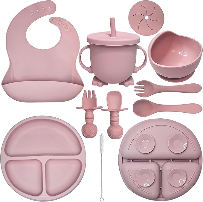 Baby Led Weaning Supplies |10 Piece Silicone Baby Feeding Set, Baby Toddler Bib by HippoBaby