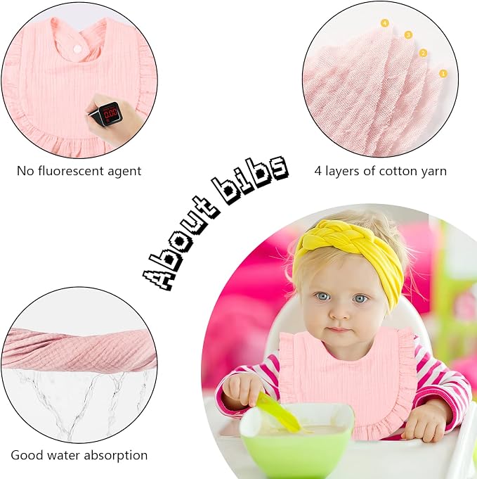 Muslin Baby Bibs for Drooling and Teething Newborn Drool Bibs for Baby Girl Boy - Image 3