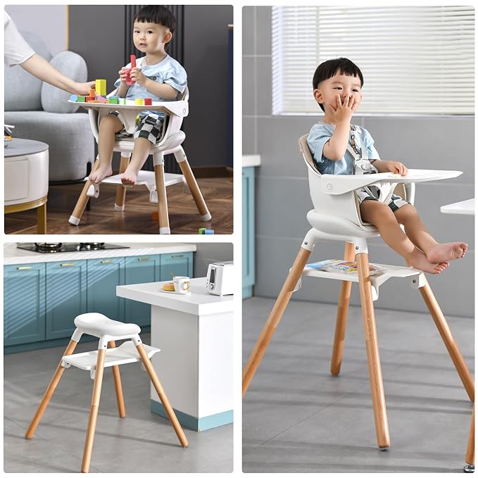 High Chair, 6 in 1 Wooden Convertible High Chairs - Image 6