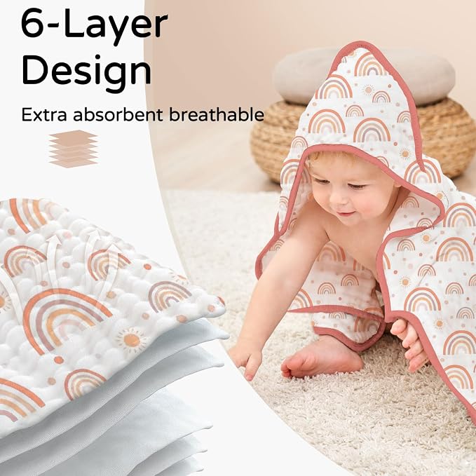Yoofoss Hooded Baby Towels for Newborn 2 Pack 100% Muslin Organic Cotton Baby - Image 3
