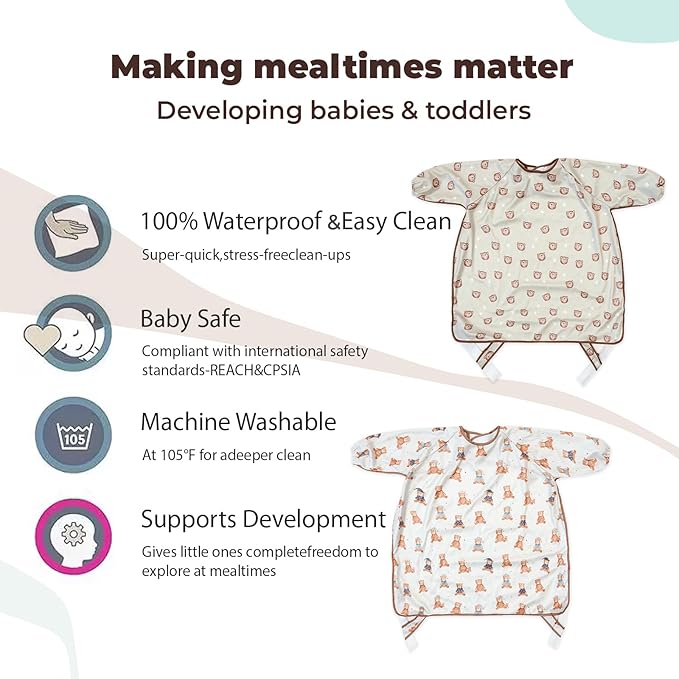 Happy Flute Long Sleeve Baby Bib-Mess Proof Baby Feeding Bibs - Image 6