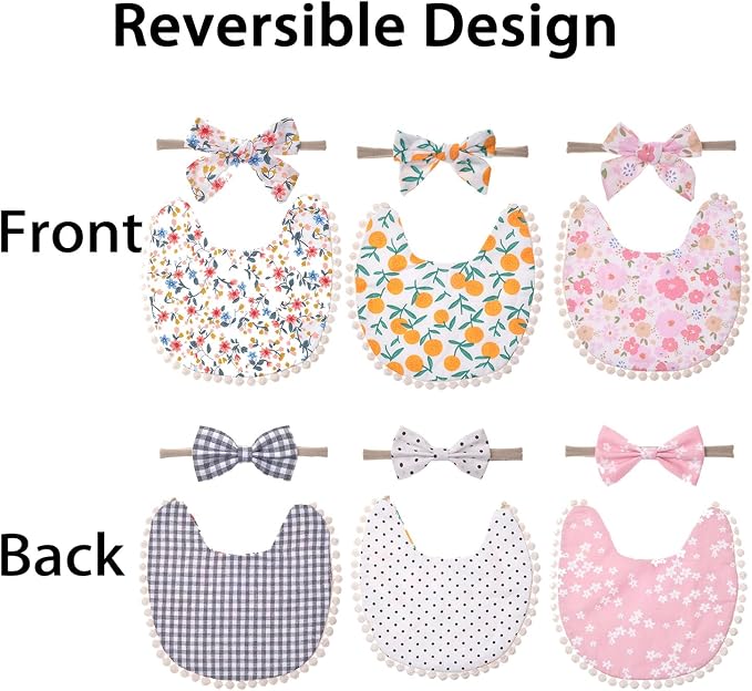 Baby Girls Floral Print Bibs, Reversible Burp Cloth Set - Image 2