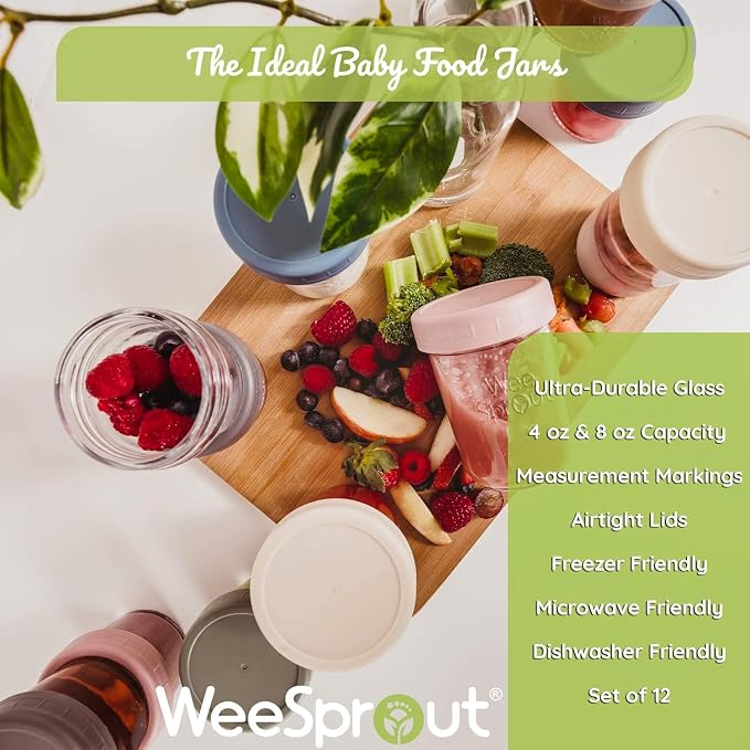 WeeSprout Glass Baby Food Storage Jars w/ Lids Snack, Reusable Small Containers - Image 3