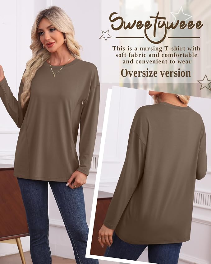 3 Pack Women's Nursing Breastfeeding Tops, Long Sleeve Maternity Shirts - Image 5