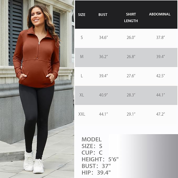 GINKANA Maternity Women's Long Sleeve Shirt Half Zipper Lapel Lightweight - Image 7
