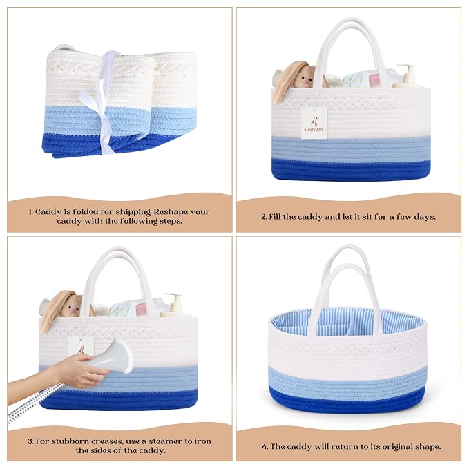 Baby Diaper Caddy Organizer, Extra Large Cotton Rope Nursery Diaper Basket - Image 9
