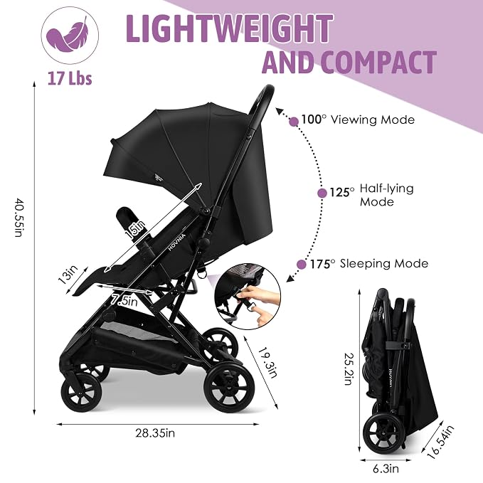 Lightweight Stroller, One-Hand Fold Compact Travel Stroller from Birth to 55 lbs - Image 5