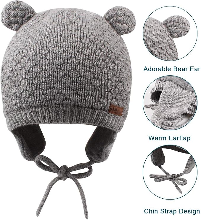 XIAOHAWANG Baby Hat Cute Bear Toddler Earflap Beanie Warm - Image 4