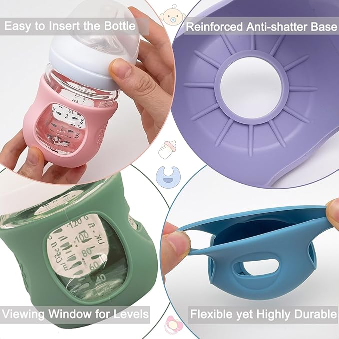 4 Pack Silicone Sleeves for Avent Natural Glass Baby Bottles, Anti Breakage - Image 4