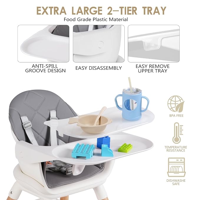 6 in 1 Baby High Chair, Convertible Wooden High Chairs/Booster Seat - Image 3