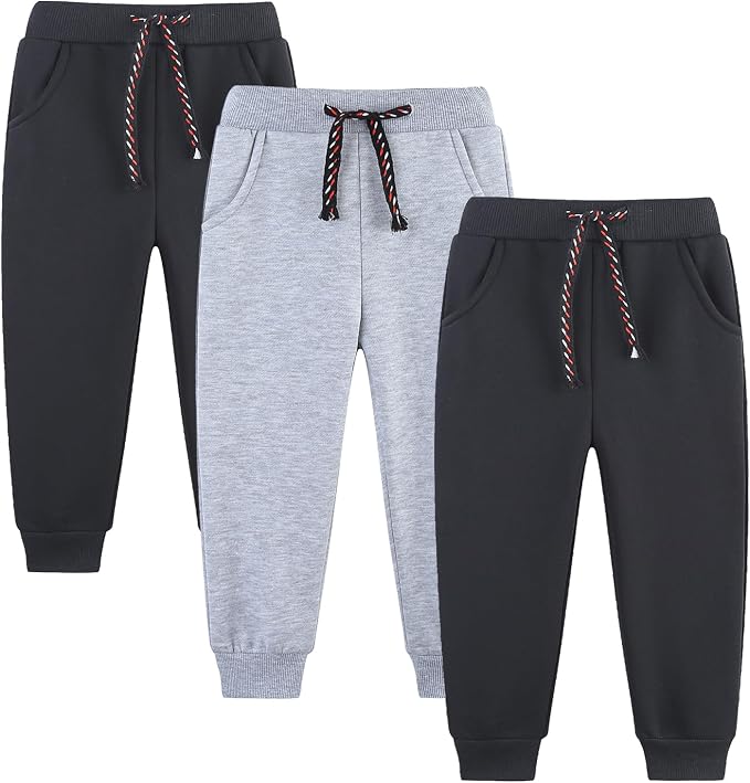 3 Pack Boy's and Girl's Fleece Pull on Jogger Sweatpant by Funnymore