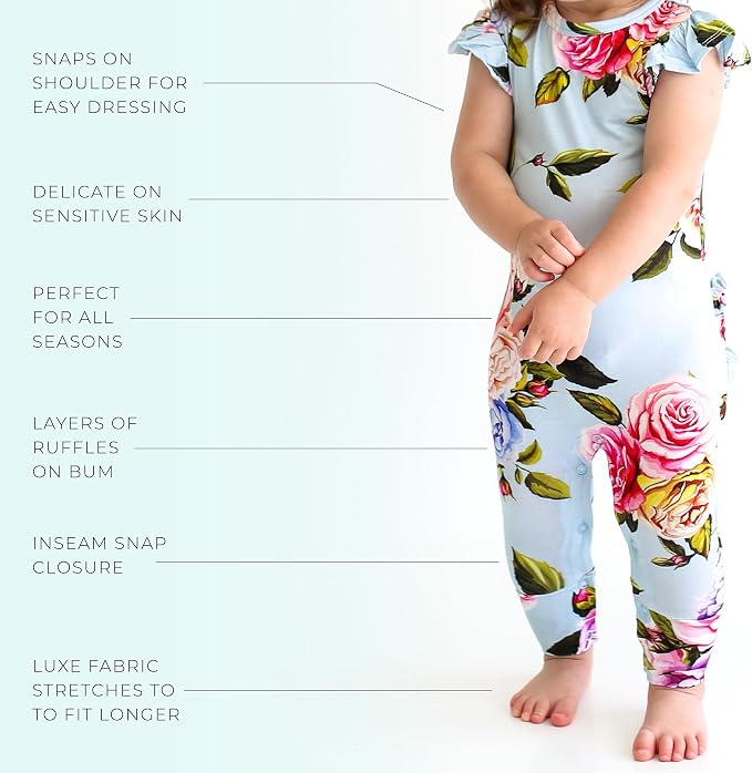 Posh Peanut Baby Girl Pajamas – Ruffled Cap Sleeve Romper PJs – Soft Viscose - Image 4