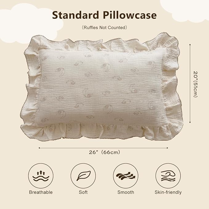 BuLuTu Muslin Kids Pillow Case Standard Size, Envelope Closure, 100% Cotton - Image 2