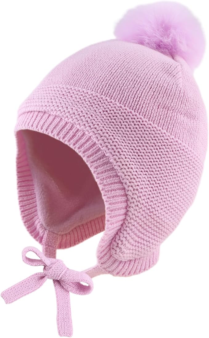 JANGANNSA Basic Winter Baby Boys Beanie Pompom Knitted Girls Hat Kids Earflap by JANGANNSA