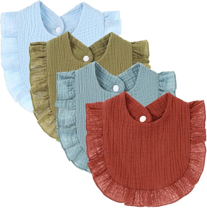 4 PACK Solid Muslin Baby Drool Bibs Set by Nishine