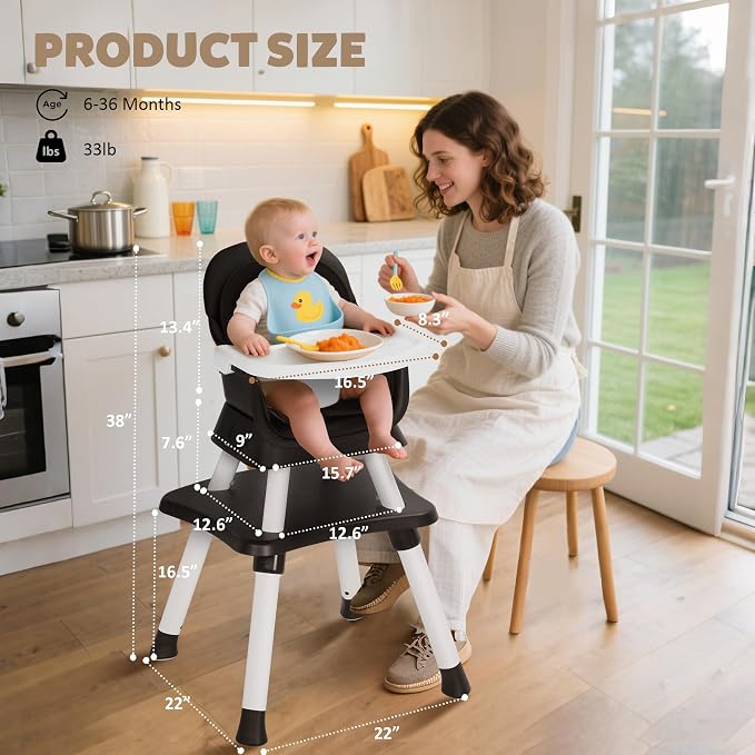 Baby High Chair, 8 in 1 Convertible Highchairs - Image 7