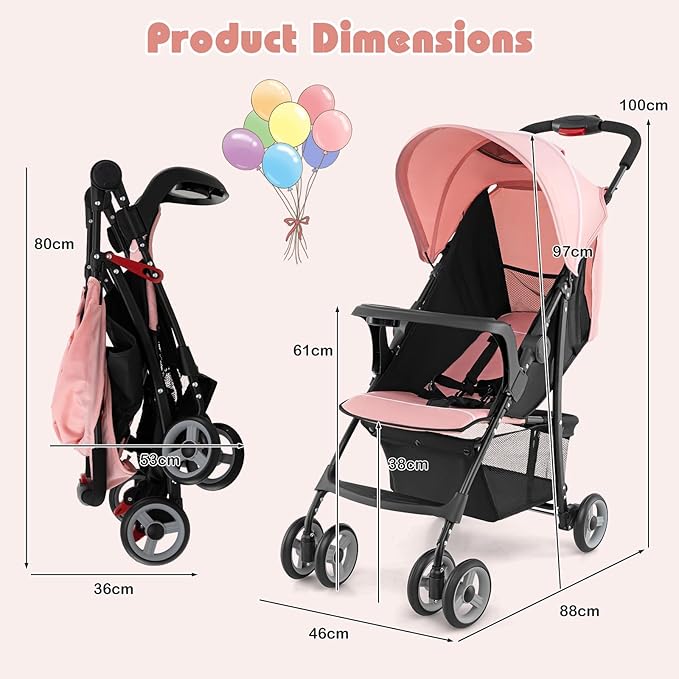 HONEY JOY Lightweight Stroller, Compact Travel Stroller - Image 8