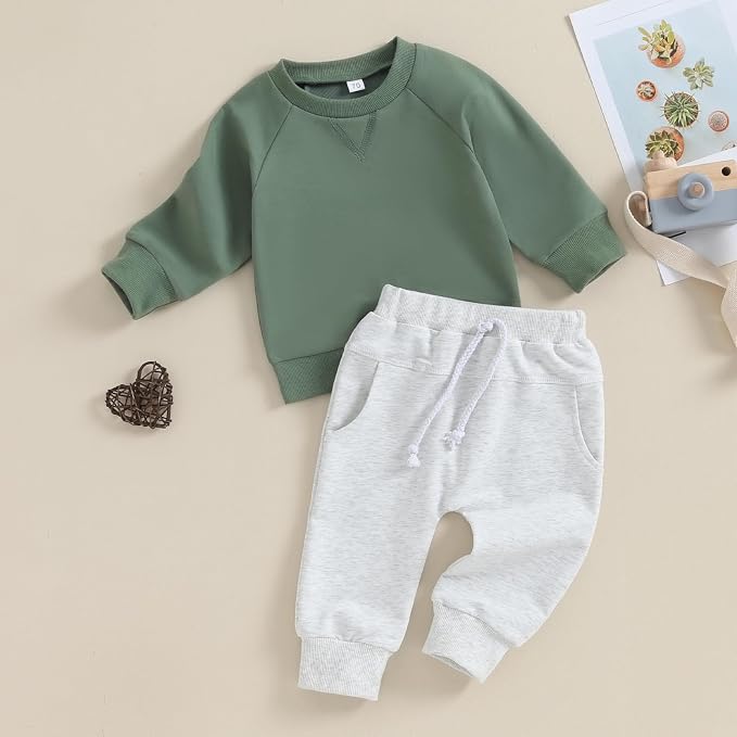 Toddler Baby Boy Clothes Solid Color Long Sleeve Crewneck Sweatshirt Top Casual - Image 2