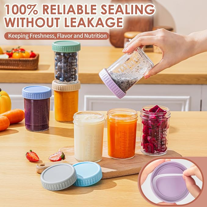 DRKIO 6 Pack Glass Baby Food Storage Containers - 8 Oz Baby Food Jars - Image 4